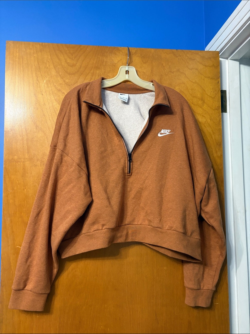 Nike Women's Cropped Half-Zip Pullover in Rust Brown